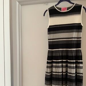 Kate Spade Black and Cream Striped Midi Dress